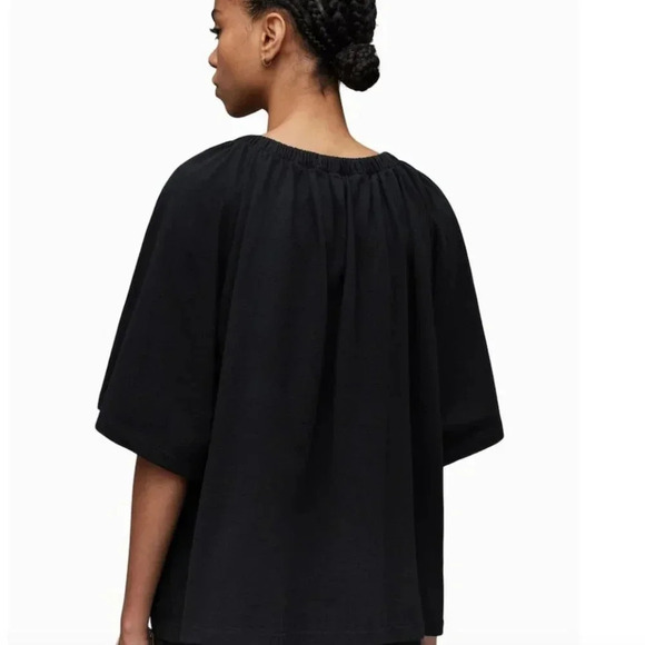 AllSaints Taylor Top Blouse Short Sleeve Pure Cotton Solid Black New Size Small - Picture 4 of 12